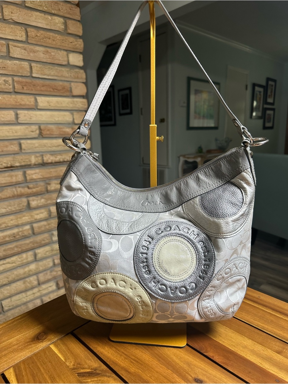 Coach Gray/Silver Op Art Shoulder Bag F19402